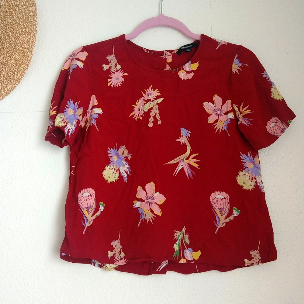 Floral print red top by madewell